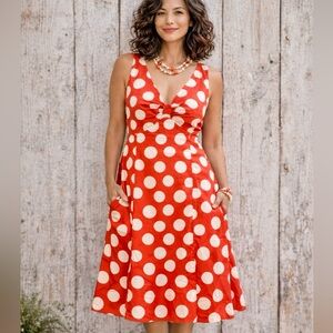 Boden Coral & White Polka Dot Flair Dress Size 10